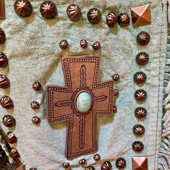 Vintage Turquoise Suede Jacket with Turquoise Cabochons - Picture 6 of 7